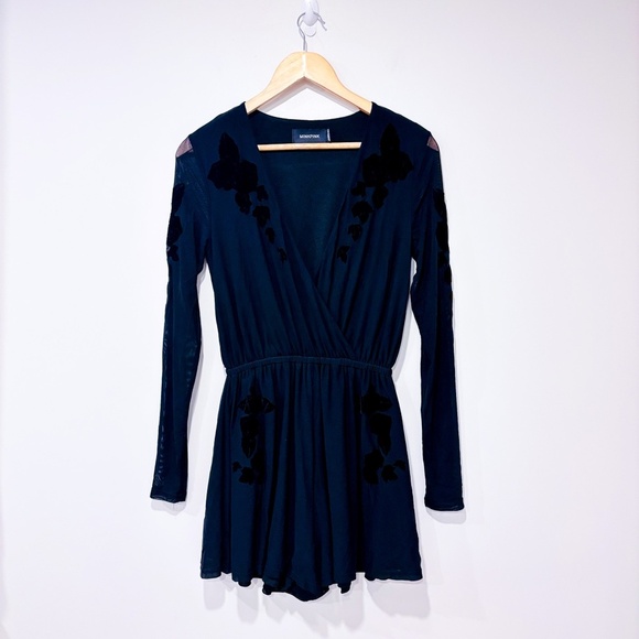 MINKPINK Pants - MINKPINK Black romper with velvet flowers